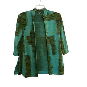 Misook Women's Size Medium Green Patterned Acrylic Blend Knit Cardigan